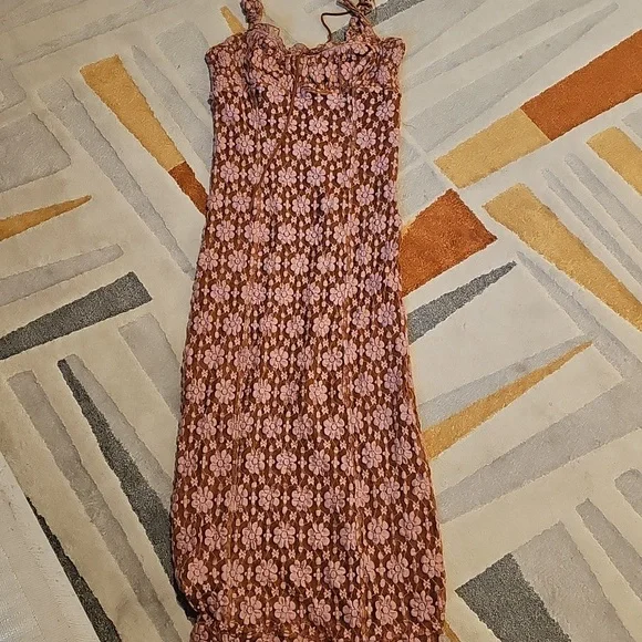 Free People Pink and Brown Midi Dress - Picture 8 of 9
